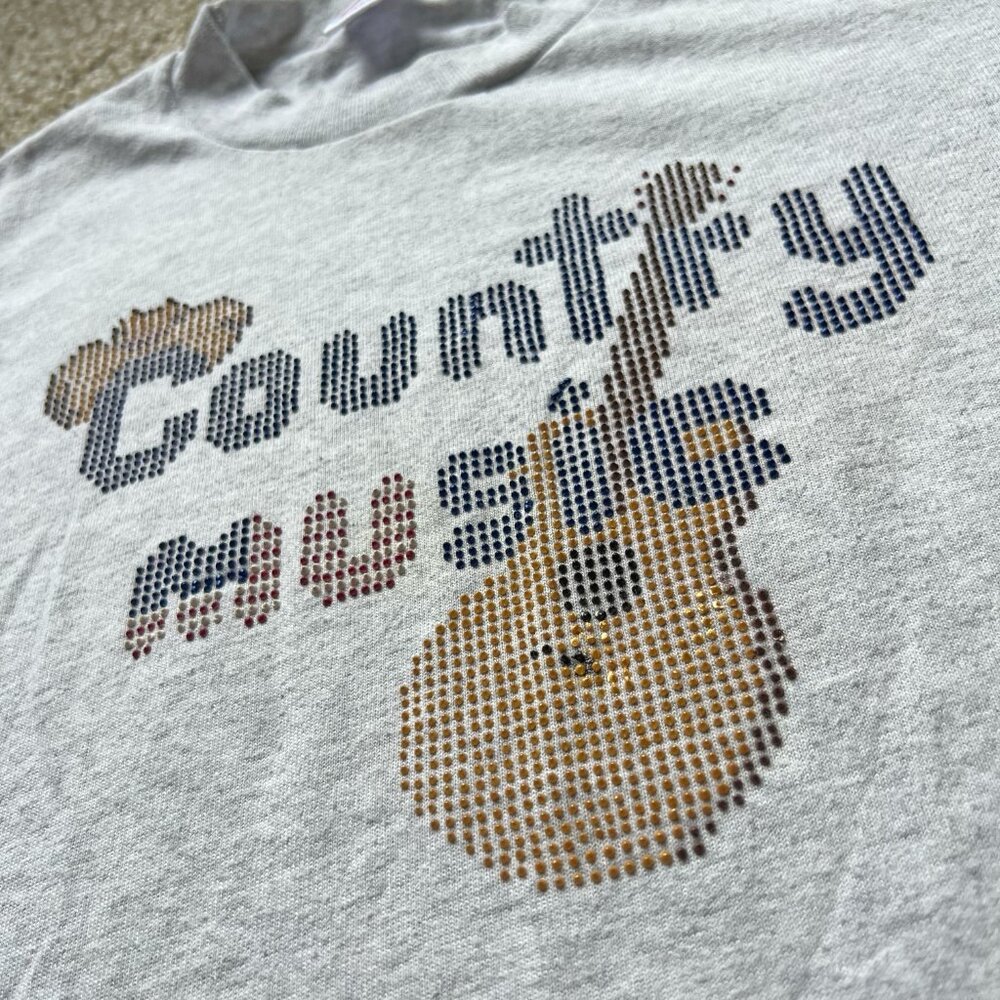 90s Country Music Textured Print Jerzees Single Stitch Gray T-Shirt Size M - Picture 3 of 5